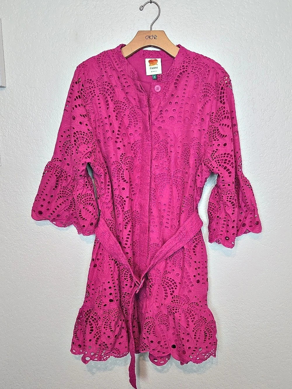 FARM  Rio Mini Eyelet Fuchsia Dress with Belt XL
